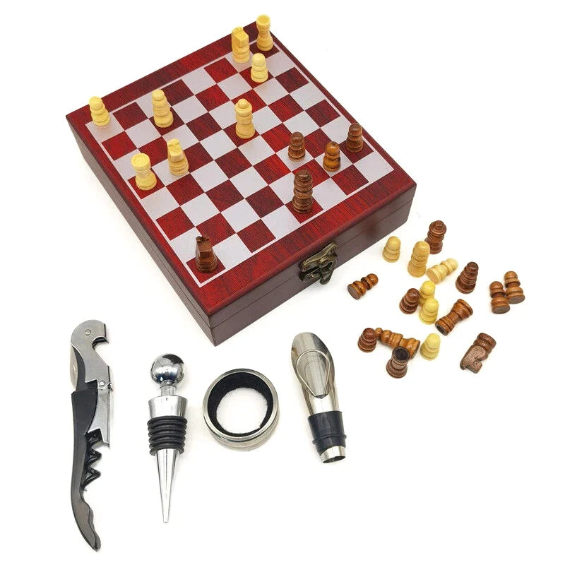 4-Piece Wine Opener Chessboard Design Ideal Accessories Entertainment