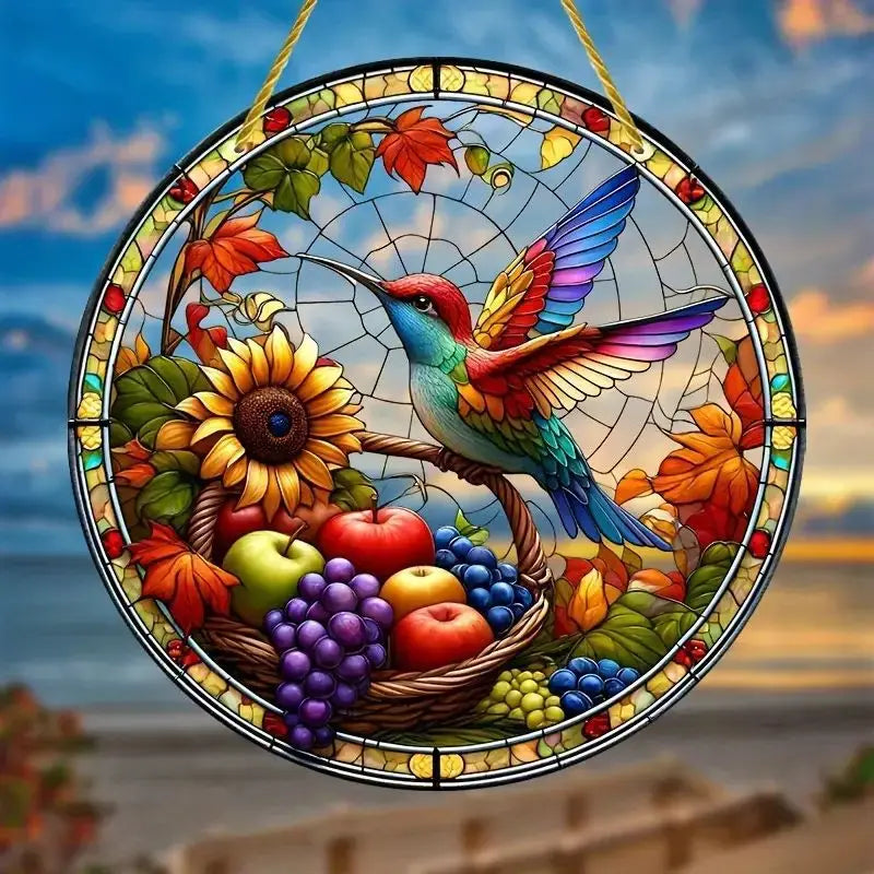 Acrylic Painted Hummingbird Pendant Bird Floral Pattern Suncatcher