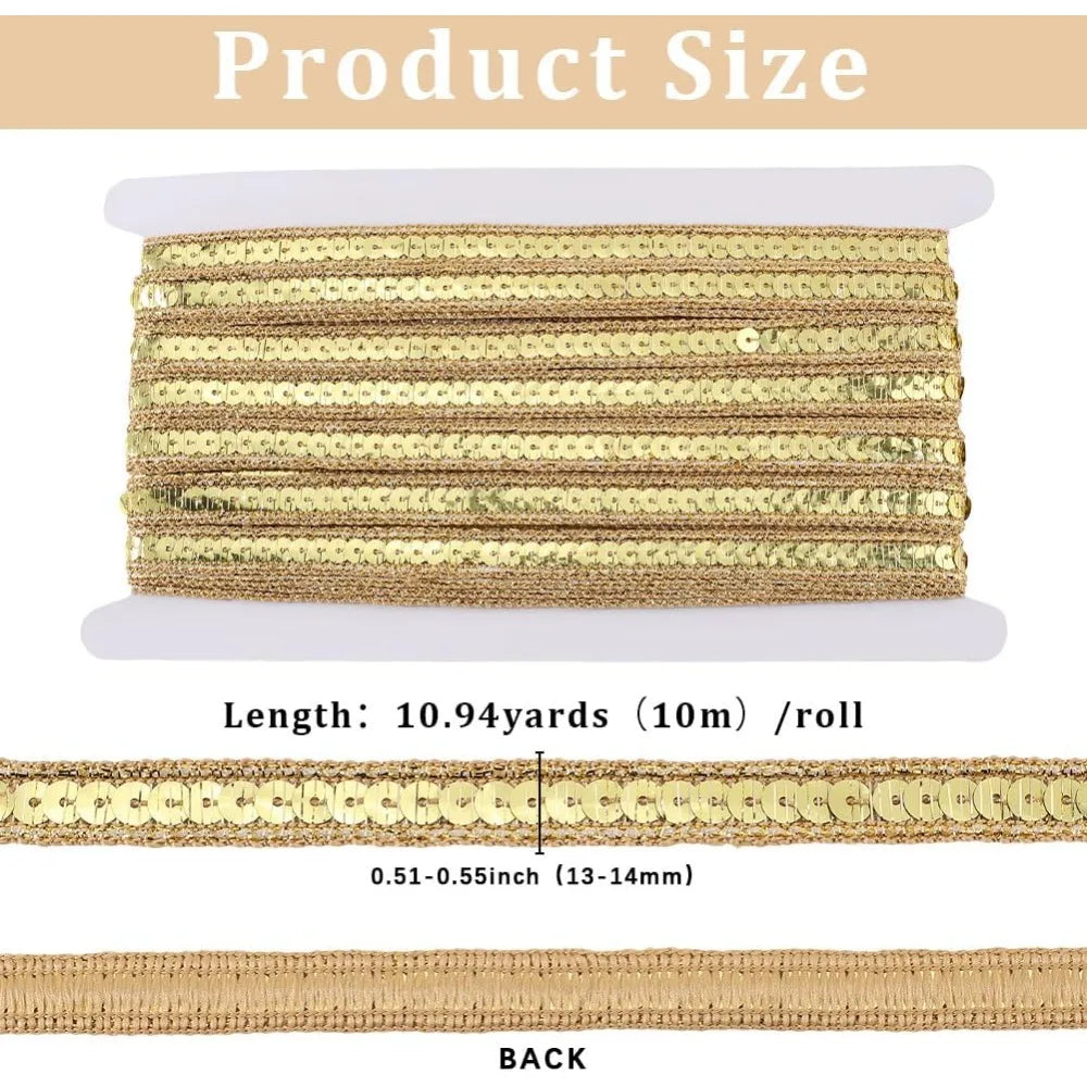 Gold Sequin Ribbon 1/2 Inch – 10.94 Yd Glitter Trim Roll
