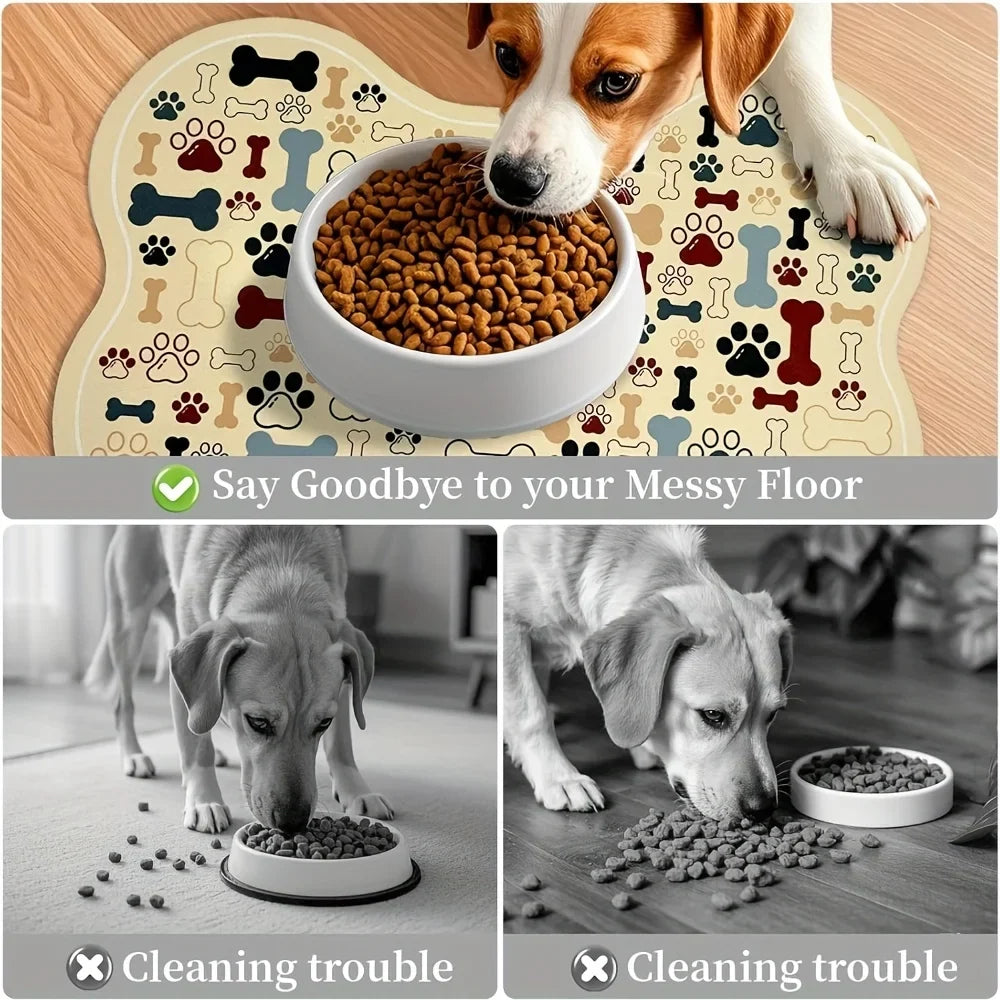Non-Slip Quick-Dry Dog Feeding Mat | Paw Print Pet Bowl Pad