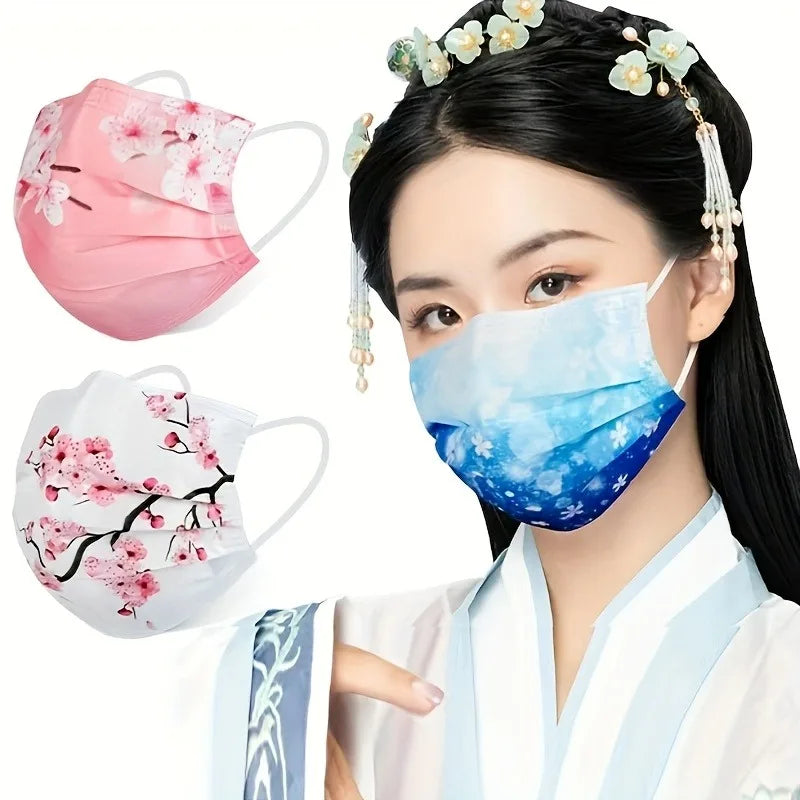 Romantic Floral Starry Sky Print Face Masks Women 3-Layer Woven