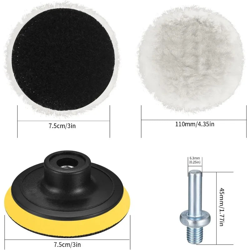 6-Pc 3-Inch Wool Polishing Pads Kit with M14 Drill Adapter
