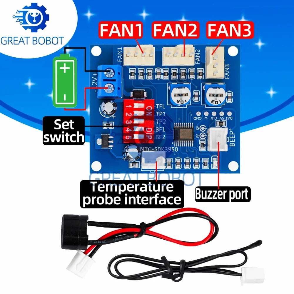 DC 12V PWM Fan Speed Controller Module – Buzzer Alarm & NTC