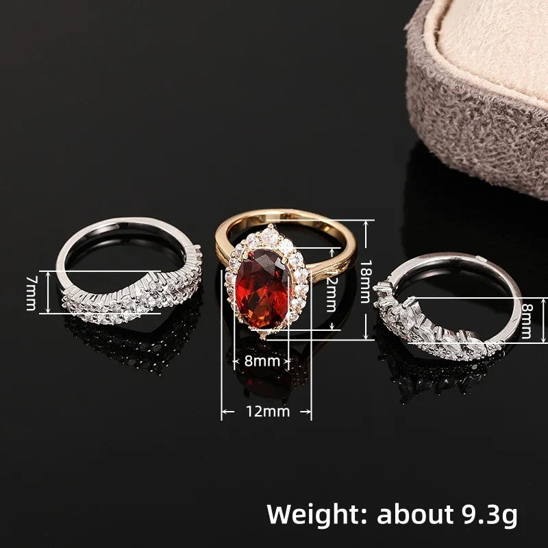 Huitan 3-Piece Red CZ Bridal Ring Set for Women | Wedding Jewelry