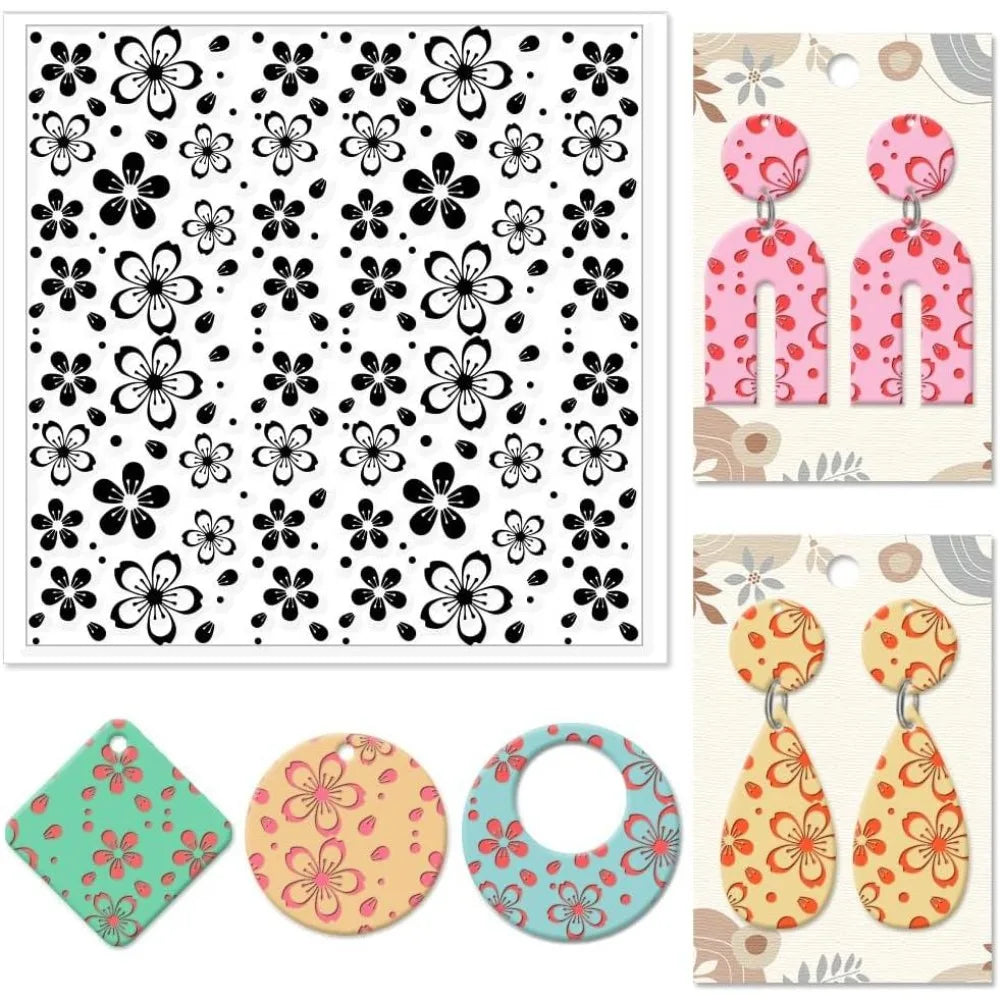 Cherry Blossom Polymer Clay Texture Sheet & Stamp – 14x14cm