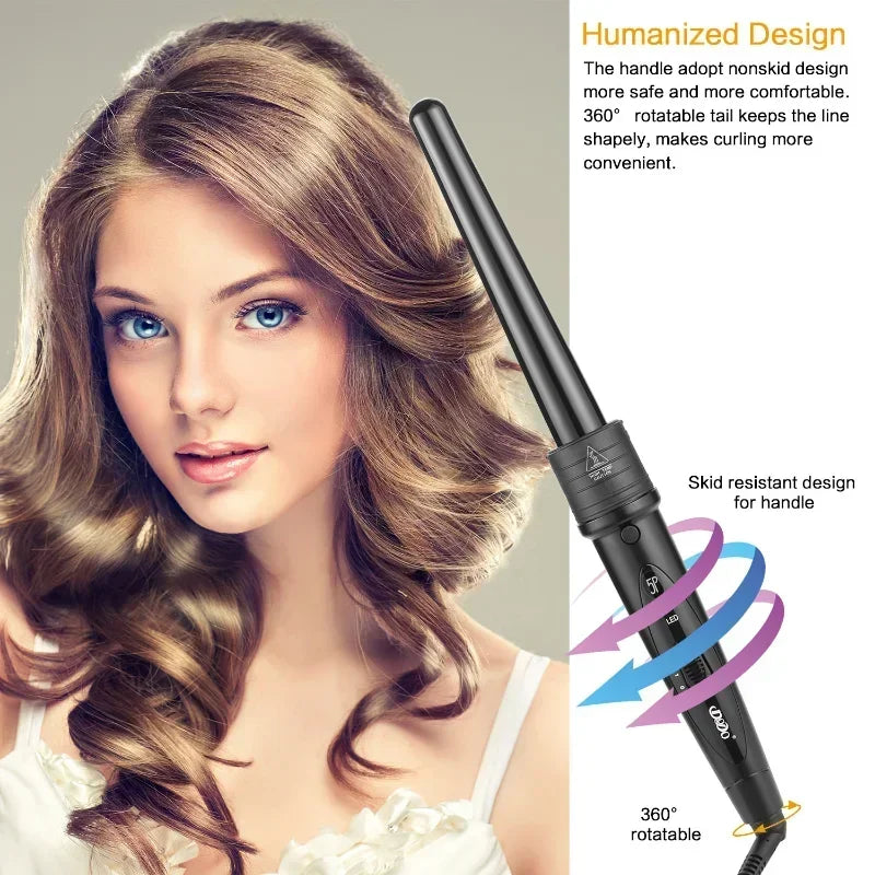 6-in-1 Interchangeable Ceramic Hair Curling Iron Set + Glove