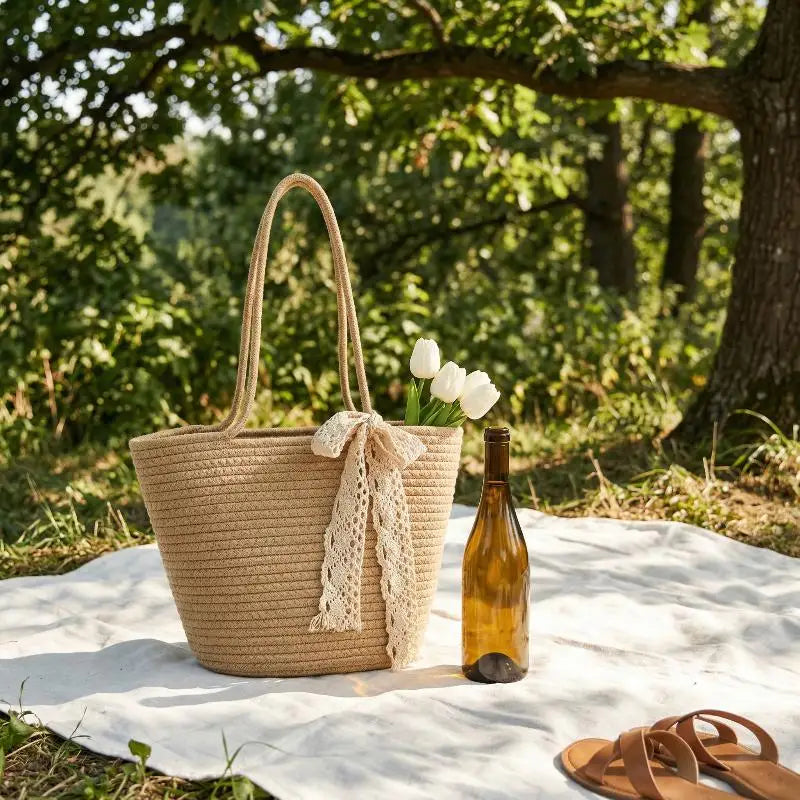 Woven Straw Tote Bag – Lightweight Beach & Shopping Bag