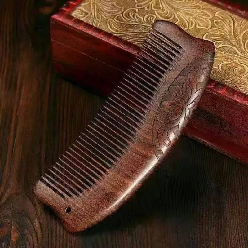 Natural Sandalwood Combs Solid Wood Carving Comb Anti-static Beard