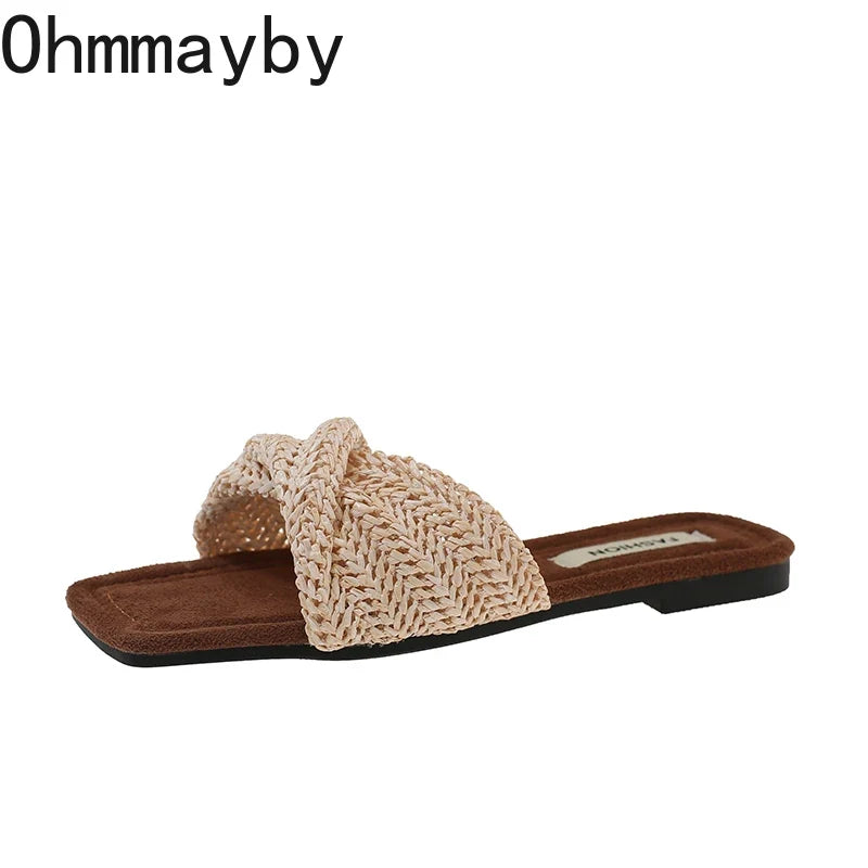 Women's Vintage Woven Flat Slides – Clip-Toe Beach Slippers