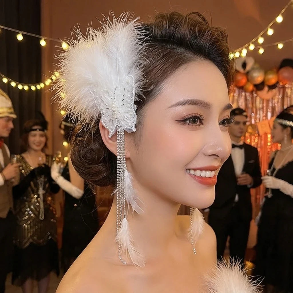 Feather Butterfly Hair Clip – Elegant Fringe Headwear for Women