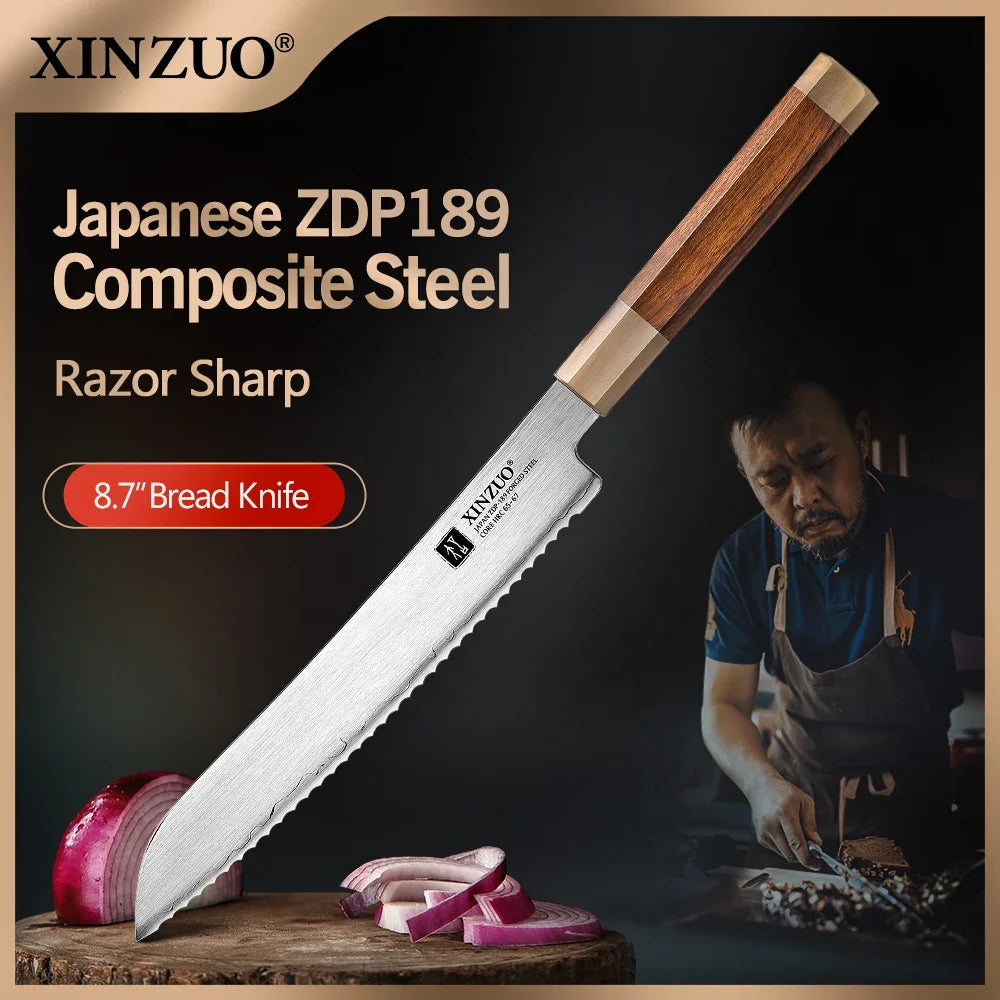 XINZUO 8.7" Bread Knife ZDP-189 Steel & Desert Ironwood Handle