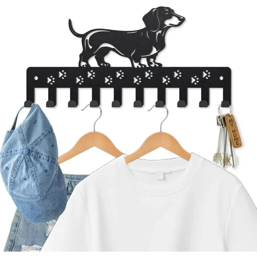 Dachshund Wall Coat Rack – Metal Dog Hook with 10 Hooks