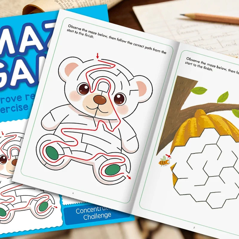 Interactive Maze Activity Book Colorful Patterns Fun Drawing Kids