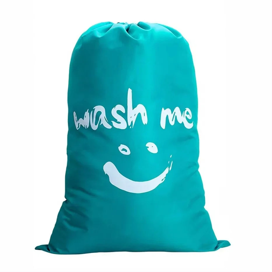 Smile Face Nylon Drawstring Laundry Bag – 24×36" Machine Washable