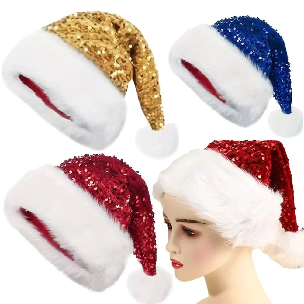 Red Glitter Sequin Santa Hat – Soft Velvet Unisex Xmas Cap