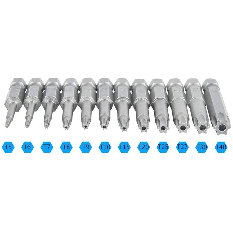 12 Sets Screwdriver Tip Torx Head 1 Hex Bar T5-T40 Star Including
