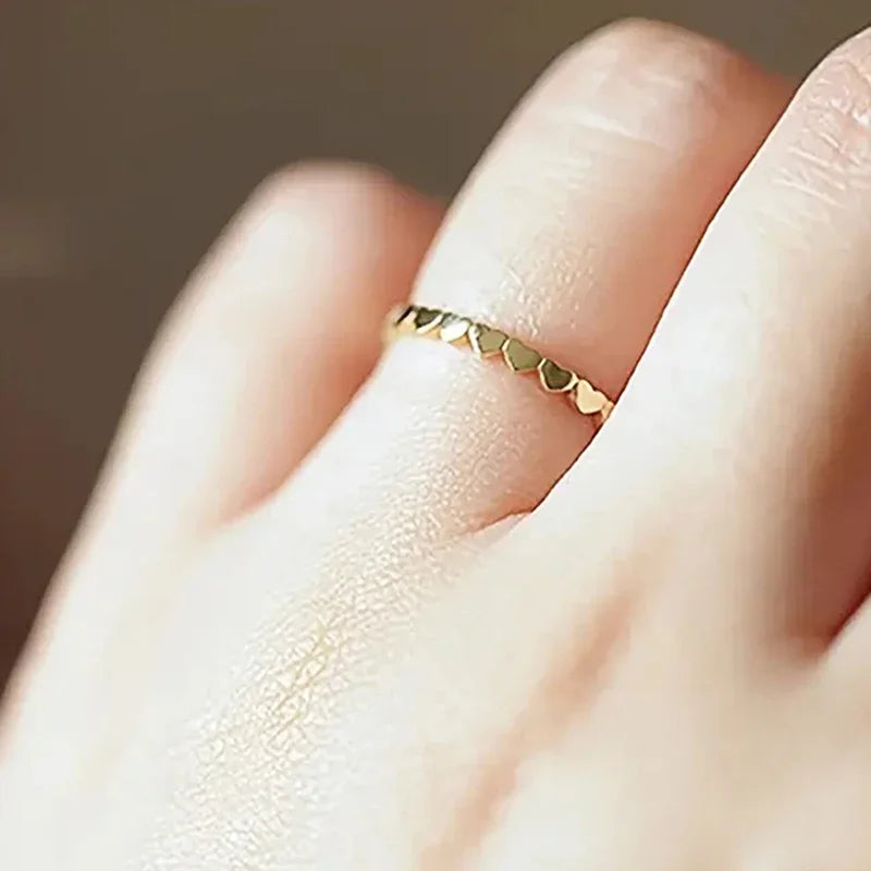 Huitan Heart Ring for Women – Minimalist Brass Band Jewelry