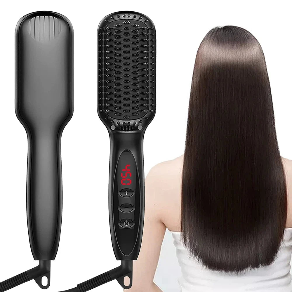 URGGU Ceramic Hair Straightener Brush | 12 Temps, Anti-Scald