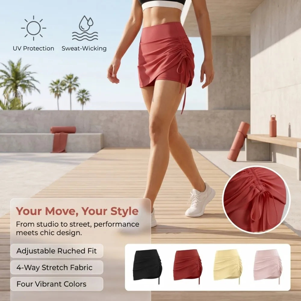 Women's High Waist 2-in-1 Yoga Skirt with Built-In Shorts