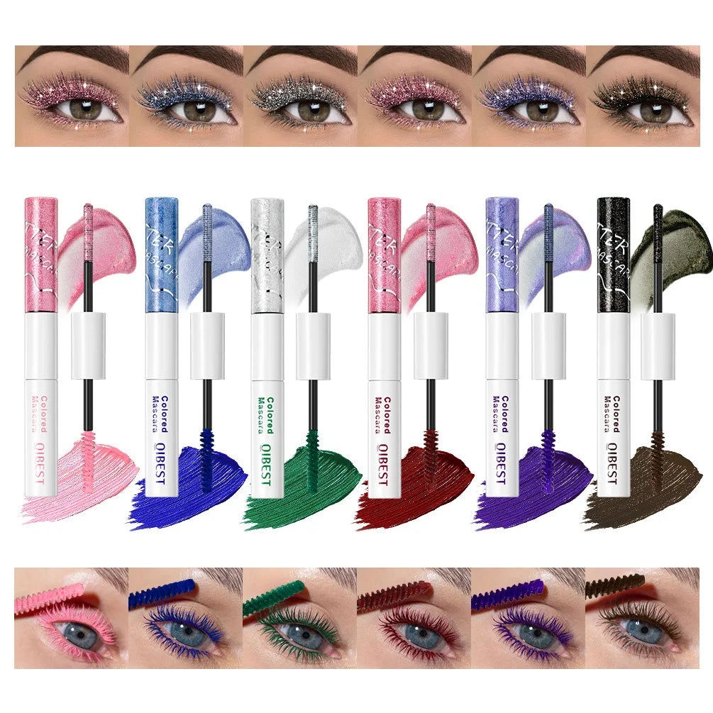 QiBest 2-in-1 Glitter & Colored Mascara | Waterproof, 6 Colors