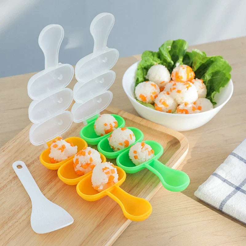 3-Grid Rice Ball Mold with Spoon – DIY Sushi & Bento Maker