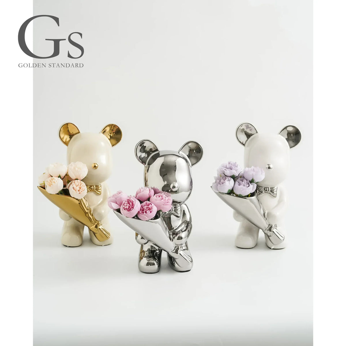 Ceramic Violent Bear Ornament Living Room Simulation Flower Bouquet