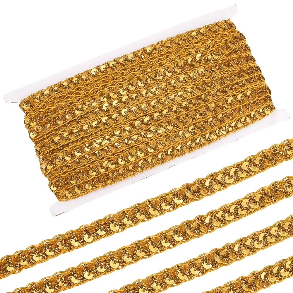 Gold Metallic Sequin Lace Trim Ribbon 14.22 Yds – Craft Sewing