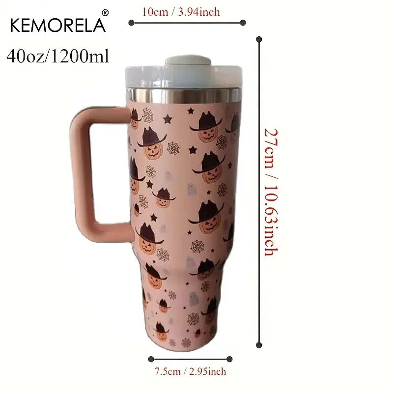 Halloween 40oz Stainless Steel Thermos | Lid, Handle & Straw
