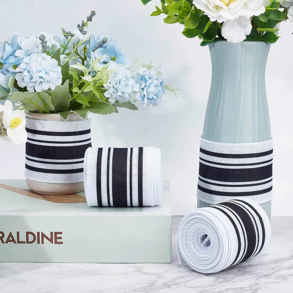Black Stripe Jacquard Polyester Ribbon 2.5" – 2 Rolls 12 Yards