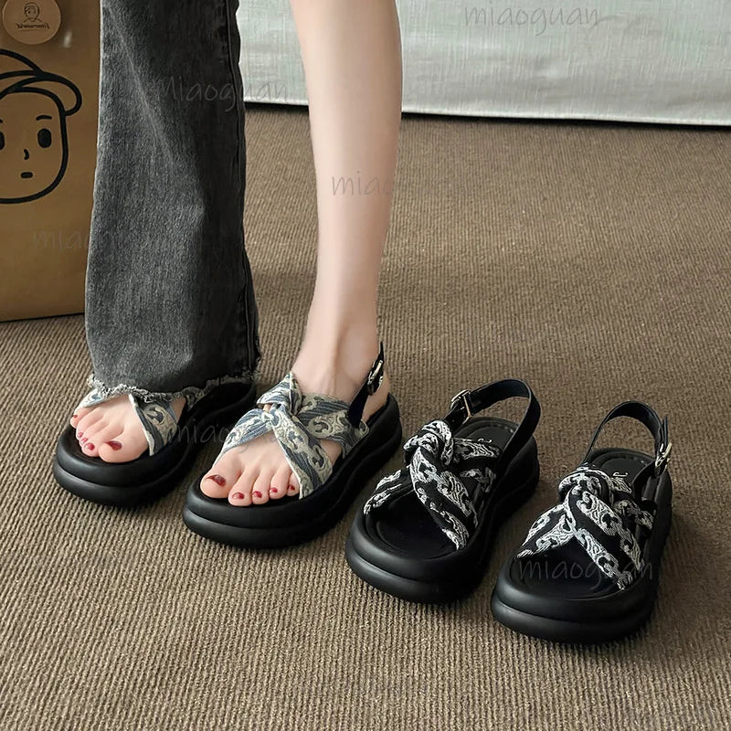 Women's Cross Strap Platform Sandals – Wide Fit Beach Shoes