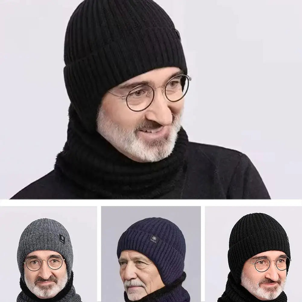 Men's Winter Knitted Beanie with Ear Protection – Snowflake Hat