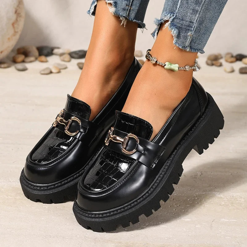 Women's British Slip-On Loafers | Thick Sole PU Leather Flats
