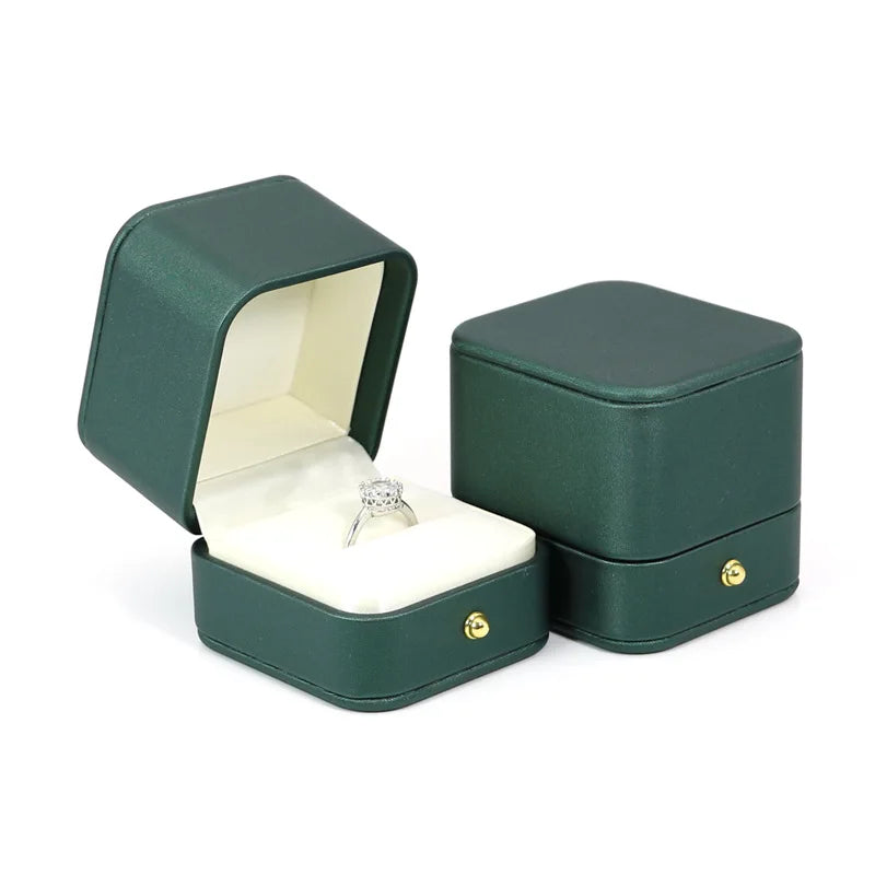 2025 Engagement Ring Box Double Slot Boxes Leather Velvet Portable