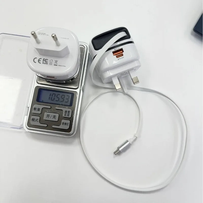65W Foldable Wall Charger with Retractable Cable | Travel Adapter
