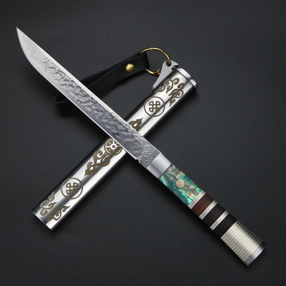 XUAN FENG Damascus Steel Fruit Knife with Wood Handle & Sheath