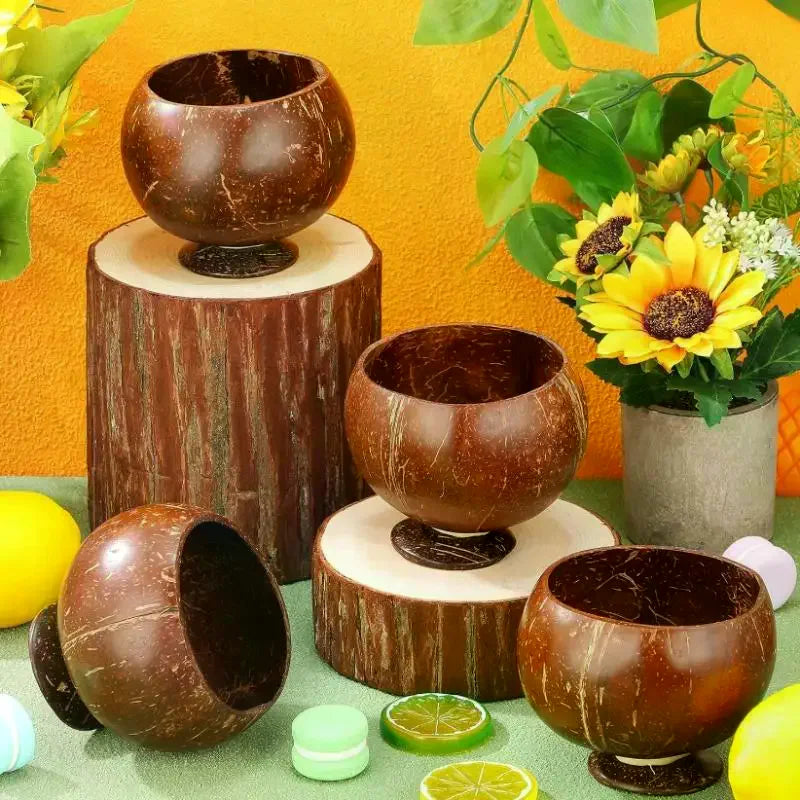 Handcrafted Natural Coconut Shell Stemmed Bowl | Eco Tableware