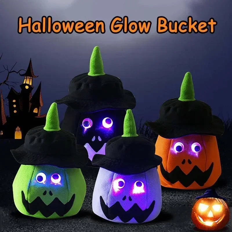Halloween LED Glowing Pumpkin Bucket Lantern Hat Ghost Festival Party