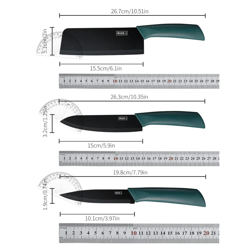 3-Piece Black Kitchen Knife Set – Chef, Vegetable & Fruit