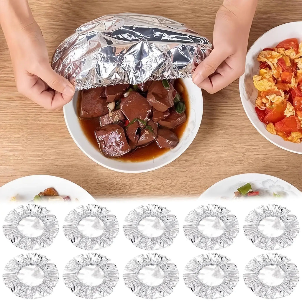 10-Pack Aluminum Foil Food Covers – Reusable Stretch Plate Lids