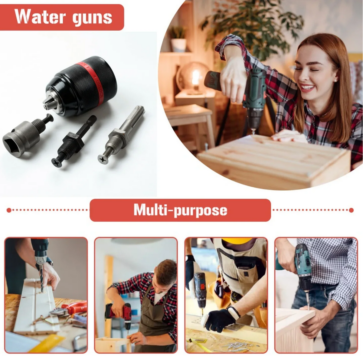 Keyless Drill Chuck 1/2-20UNF 2–13mm Self-Tightening 3-Jaw