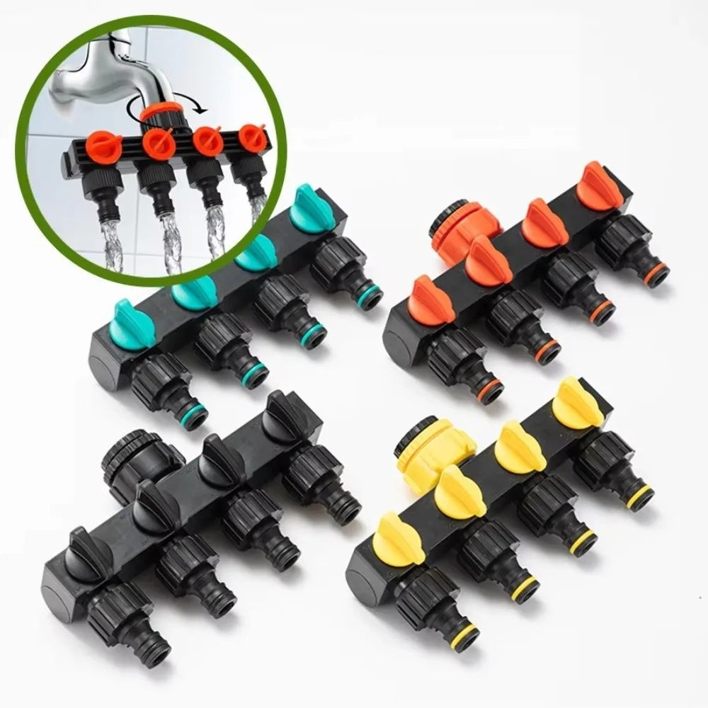 4-Way Garden Hose Splitter with Independent Valve Switches