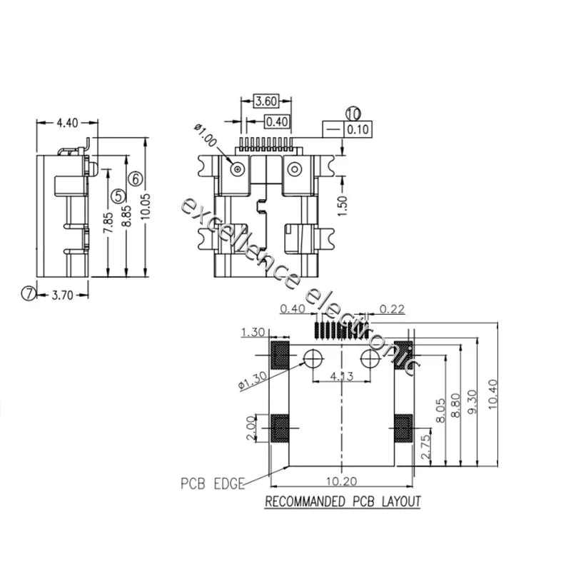 Female Mini USB B 10 Pin SMT SMD Mount Jack Connector Port Flat Mouth
