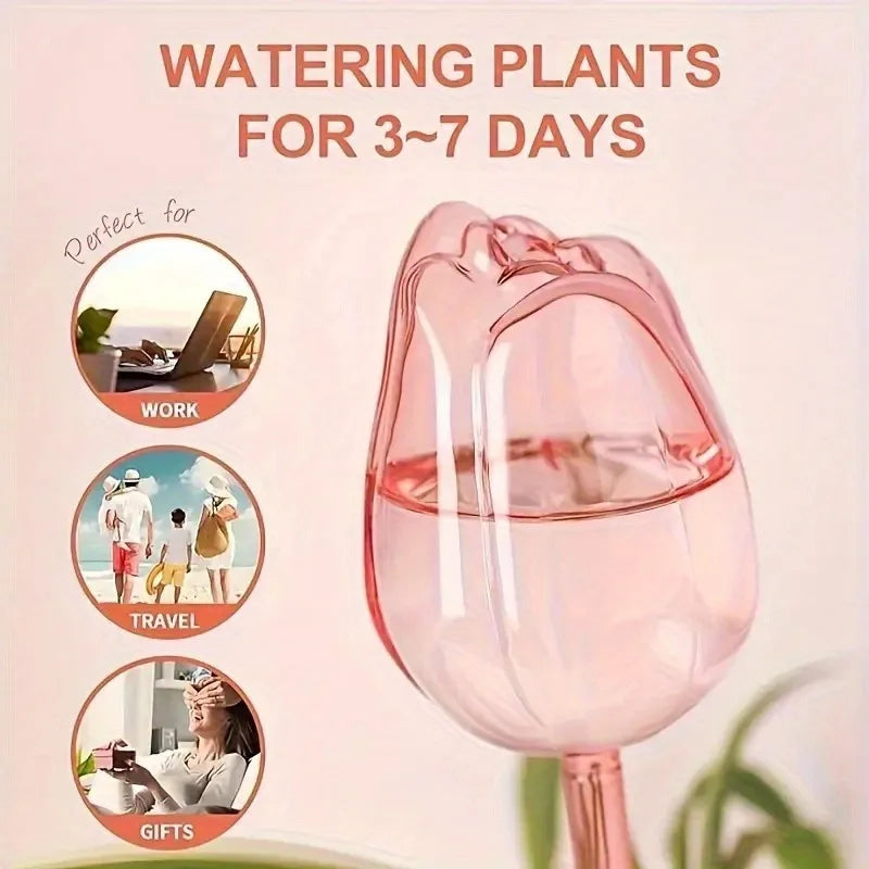 Pink Tulip Watering Globes – Automatic Self-Watering Plant Spikes