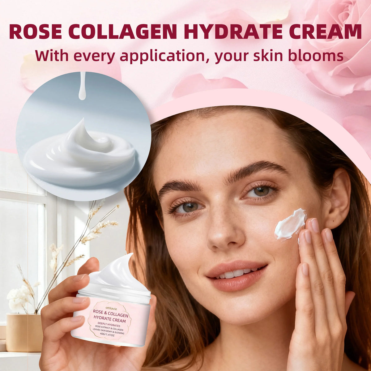 Ottilavie Rose Collagen Hydrating Face Cream | All Skin Types