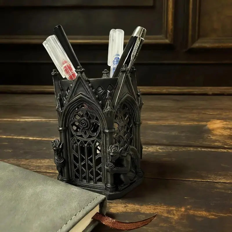 Black Gothic Pen Holder – Cool Desk Organizer & Home Décor