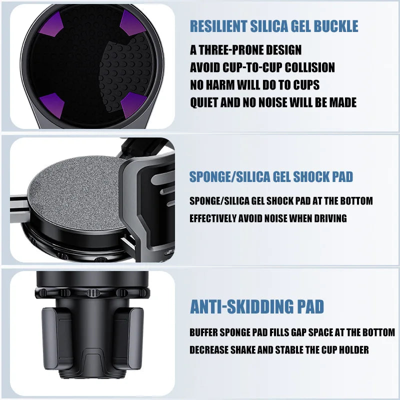 Adjustable Car Cup Holder with Lock – Fits Mugs & Bottles