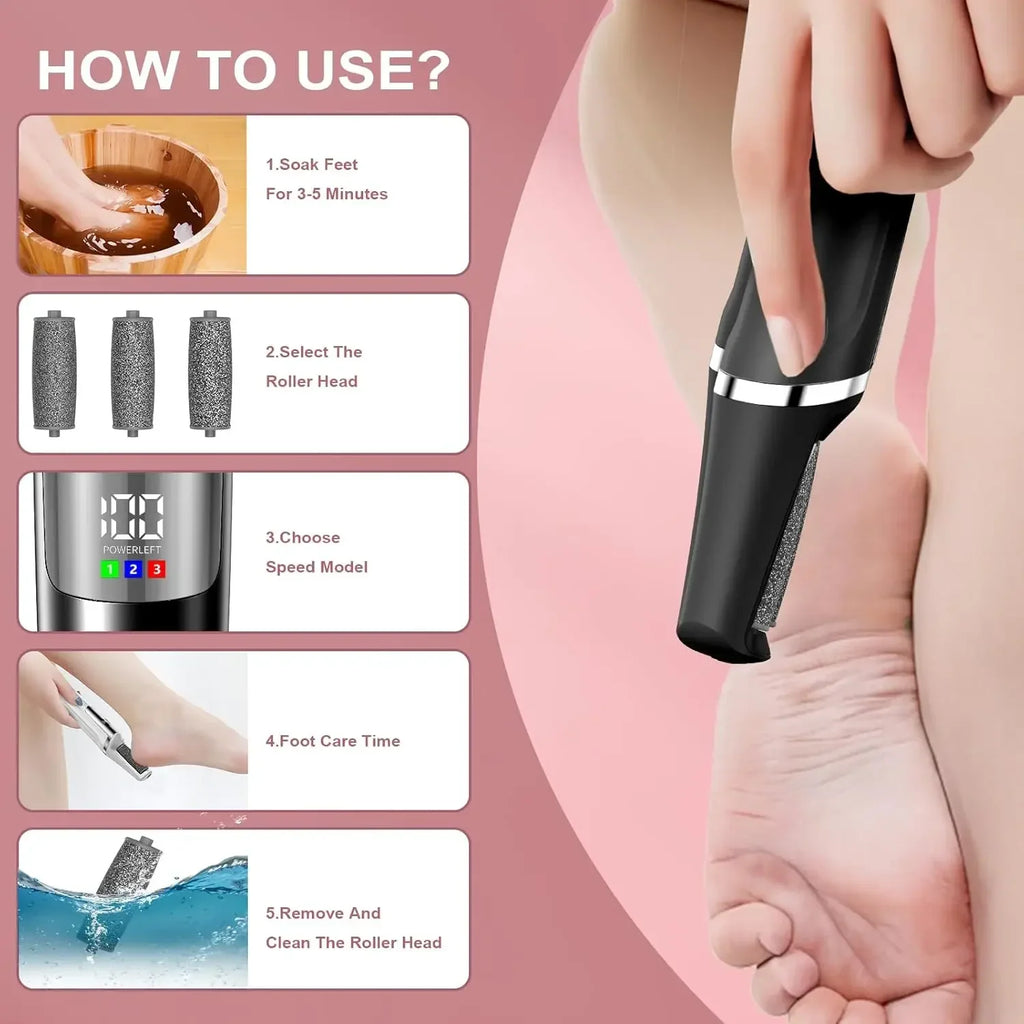 Electric Foot Callus Remover – Rechargeable Portable Foot File Kit