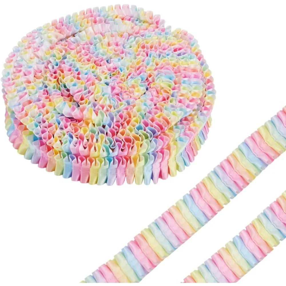 Rainbow Pleated Ruffle Ribbon Trim 38–40mm, 10 Yards | Polyester