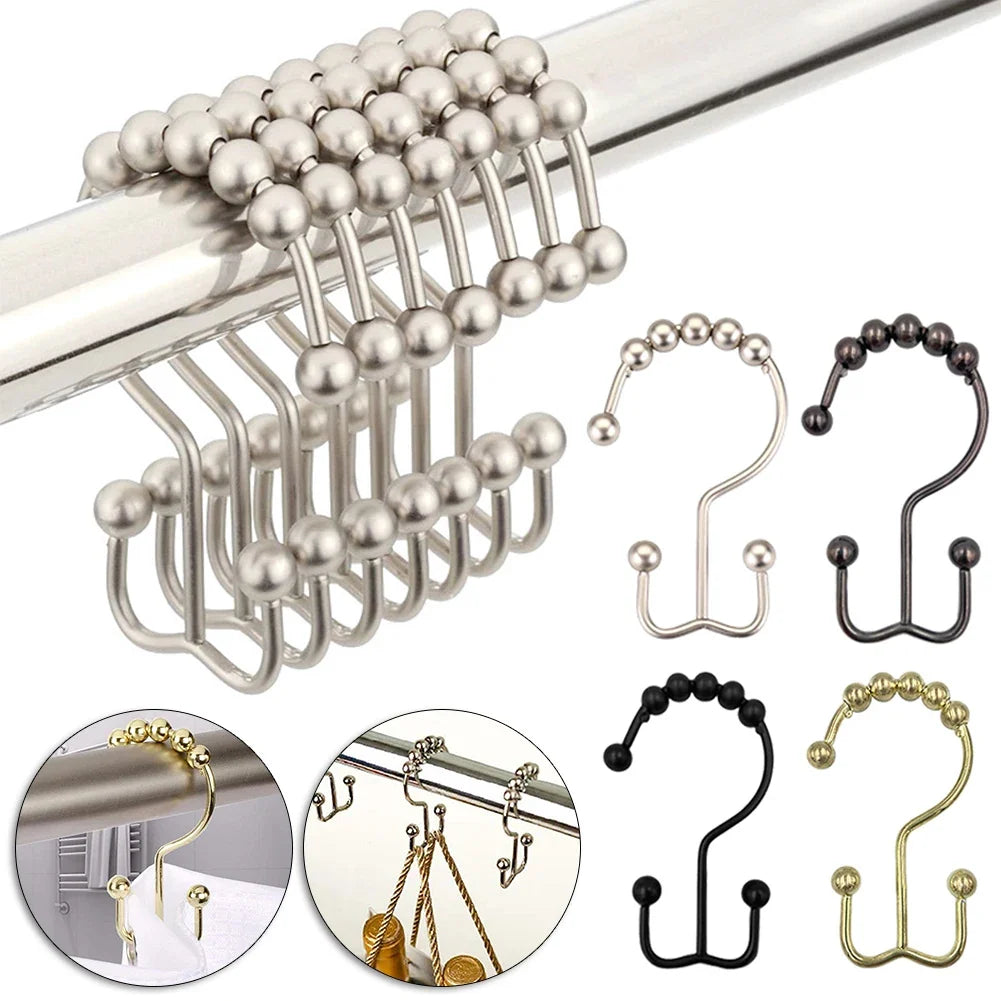 12-Pack Double-Sided Stainless Steel Shower Curtain Hooks & Rings