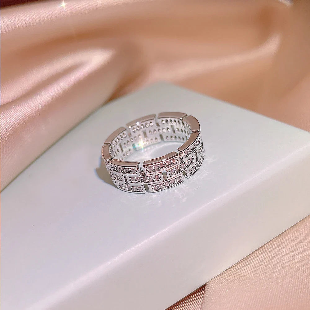 Huitan Women's Silver Wedding Band Ring – Cubic Zirconia